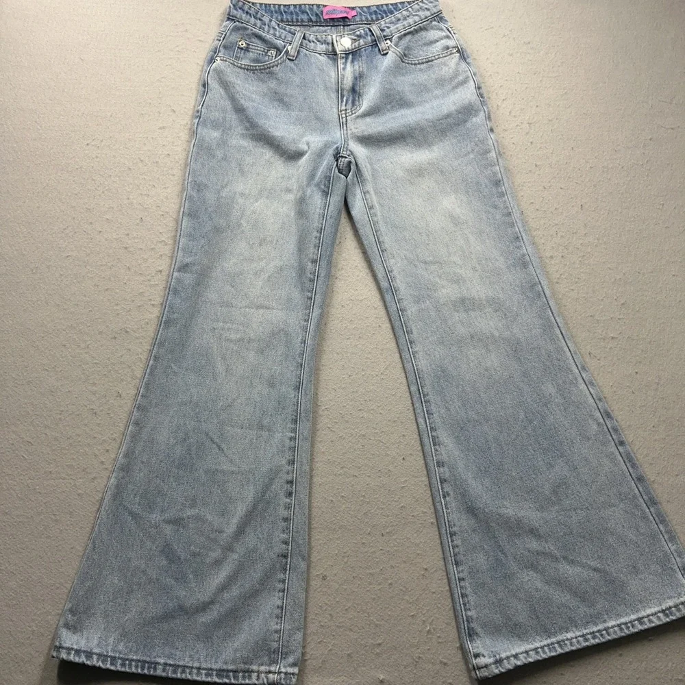 Edikted Super Wide Leg Jeans Womens Small Light Wash Baggy Skater Trendy Flare